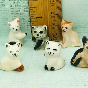Vintage CATS Kittens Cat Kitty Kitten  Hand Painted Miniatures French Feves Feve Porcelain Dollhouse Miniature Figurines Figures  FF55