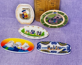 CLEARANCE Quimper Mini Plates Platters style from Brittany France Children Villagers Wedding China French Feves Dollhouse Miniatures V21