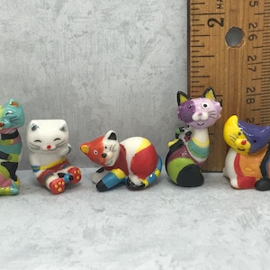 BRIGHT HAPPY CATS Cat Colorful Cartoon Kittens Kitty Kitten Hand Painted Porcelain  - French Feve Feves Dollhouse Miniature FF122