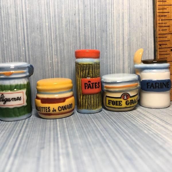 Petits pots de cuisine Crocks Stockage des aliments Confiture Haricots Pâte Pâtes Farine Foie Gras Jar Bidon - Français Feve Feves Dollhouse Miniature YY2