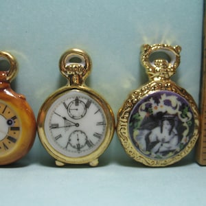 Fancy Vintage Gold POCKET WATCH Clock Timepiece Watches Wrist - French Feve Feves Porcelain Figurines Dollhouse Miniatures Figurine E14