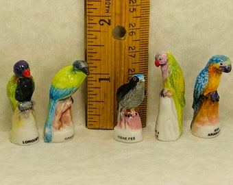 Colorful BIRDS Lorikeet, Motmot, Parakeet, Macaw, Fairy Bird Breeds French Feve Feves Tiny Porcelain Dollhouse Miniatures SS57