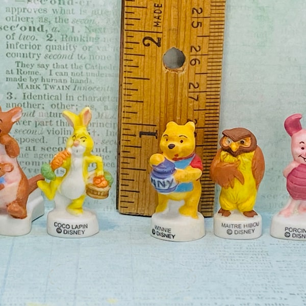 WINNIE the POOH 5 Stück Set Disney Roo Ferkel Eule Kaninchen Französisch Feve Feves Porzellanfigur Puppenhaus Vintage Miniatur A184