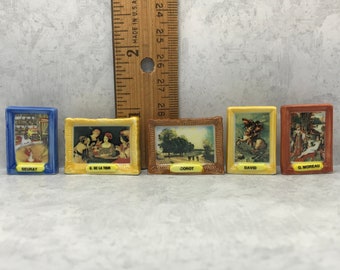 Famous Art MASTERPIECES Tiny Oil Paintings Seurat De La Tour Corot David Ingres - French Feve Feves Porcelain Dolls Dollhouse Miniatures J42