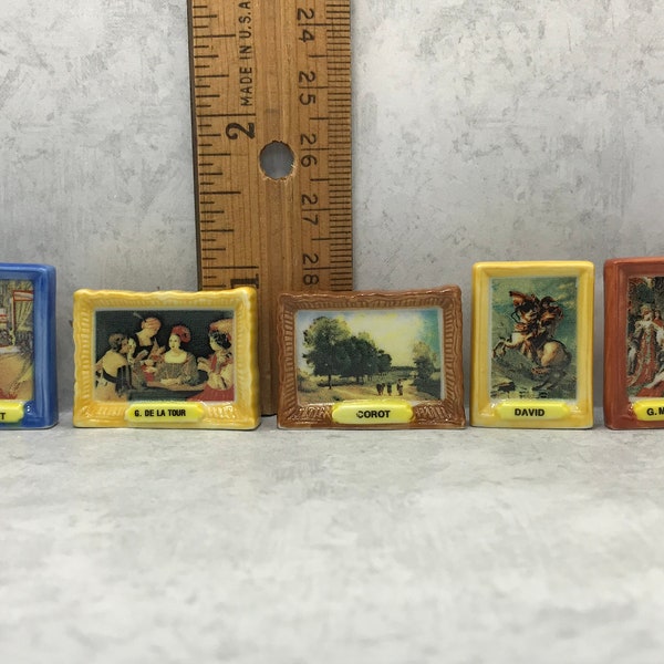 Famous Art MASTERPIECES Tiny Oil Paintings Seurat De La Tour Corot David Ingres - French Feve Feves Porcelain Dolls Dollhouse Miniatures J42