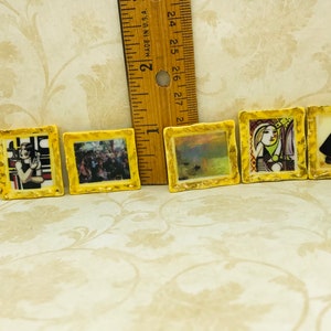 Tiny OIL PAINTINGS Art Gold Frame Masterpiece Monet Leger Toulouse Lautrec Picasso Renoir Painting French Feves Dollhouse Miniatures  WW31