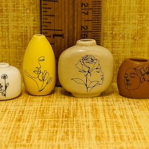 Line Art FACE VASES Graphic Pottery Planters Pots & Modern Floral Decor Vase Crock  French Feve Feves Porcelain Dollhouse Miniatures R206