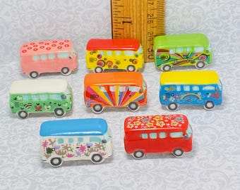 Retro CAMPER VANS Mini Van Motor Bus CARS Car French Feve Feves Tiny Porcelain Figurines Dollhouse Miniature GG108