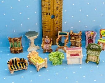 Tiny Vintage Furniture Table, Dresser, Sofa, Wardrobe, Chair, Table, Desk  - French Feve Feves  Doll House Miniatures  J355