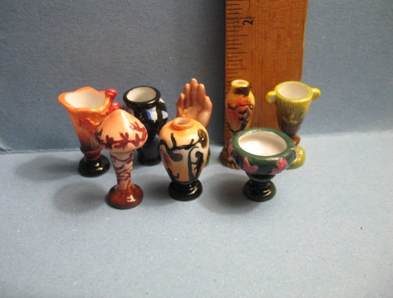 GALLE Nancy School Art Pottery Orange Vase Pitcher Doll House Miniatures Y30