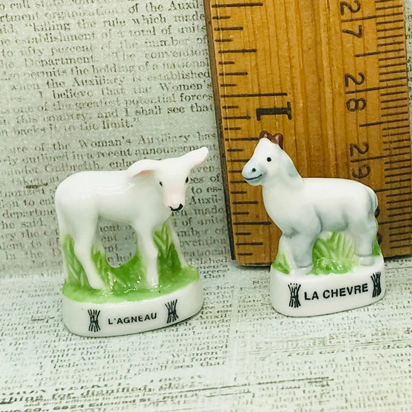 Tiny Goat & Lamb  Nativity Animal Animals Farm Creche - French Feve Feves Porcelain Figurines Dollhouse Miniatures N196