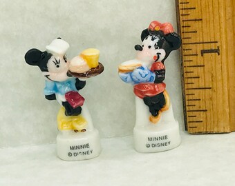 Disney's MINNIE MOUSE Carhop Waitress Chef Cook Baker Pie Tiny Figurines - French Feve Feves Porcelain Statues Dollhouse Miniature KP306