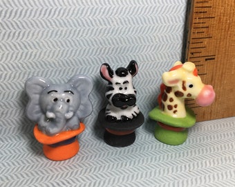 TOP HAT CRITTERS Animals Elephant Zebra Giraffe Hand Painted Porcelain  French Feve Feves Dollhouse Miniatures Jungle African  G18