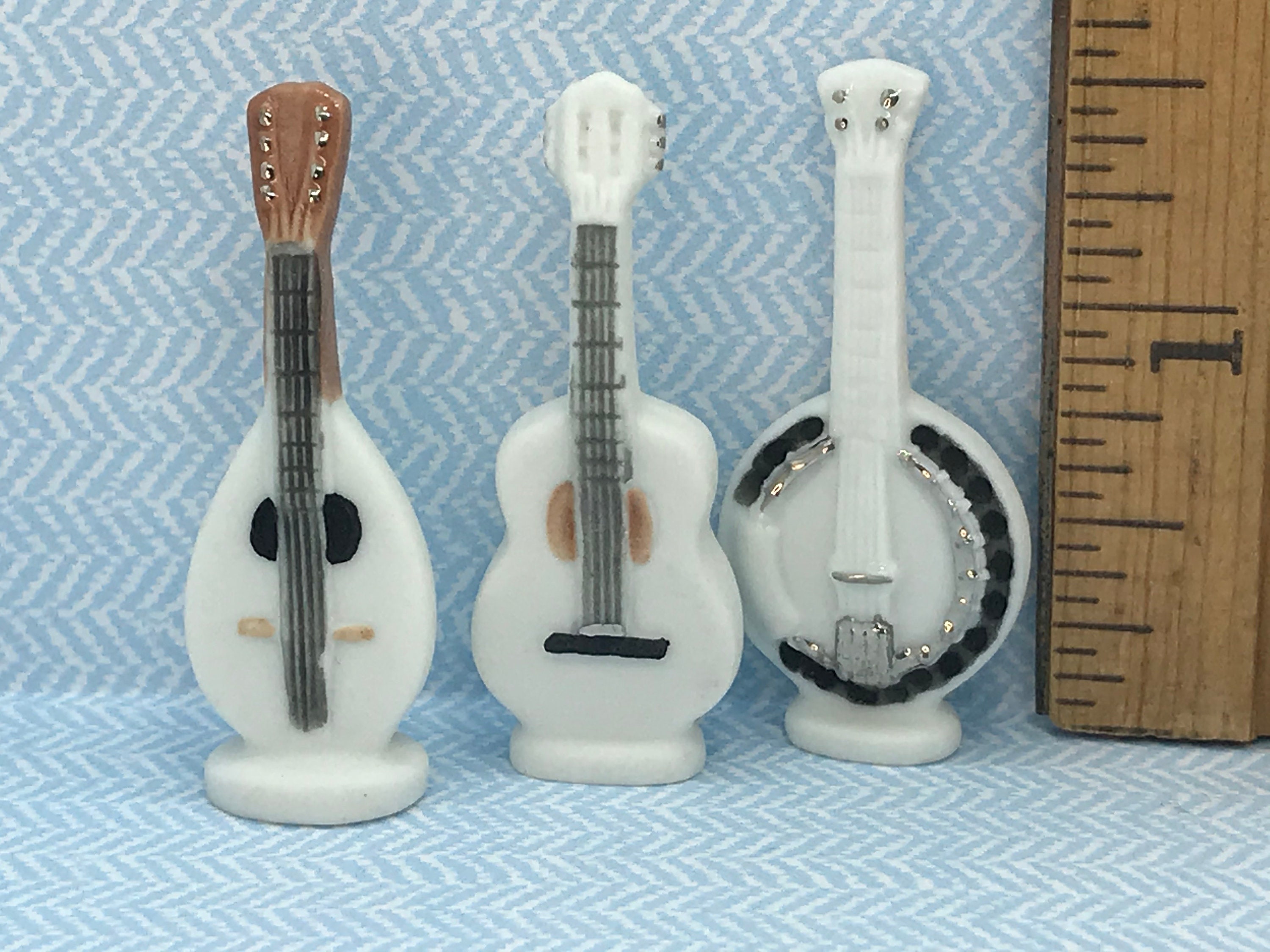 Tiny White Musical Instruments Mandolin Banjo Guitar Harp Sax Etsy