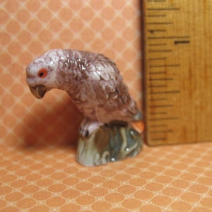 Muted Colors Grayish  Pink PARROT Tropical Bird MACAW Miniature - French Feve Feves Porcelain Figurine Dollhouse Miniatures R40