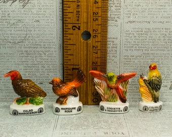 BIRDS Calao Fantail Tufted Coquette Mousebird Porcelain Bird Hummingbirds Birds - French Feve Feves Figurine Dollhouse Miniatures L217