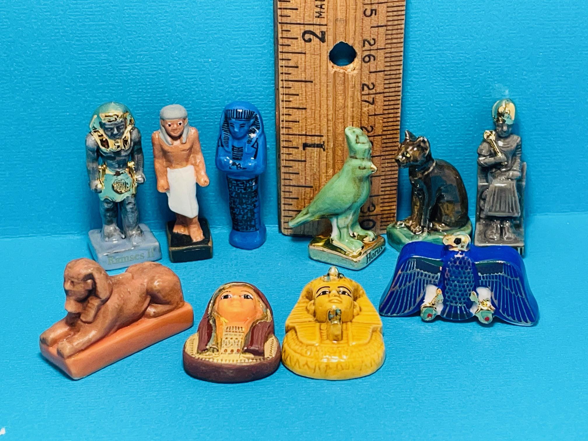 EGYPTIAN Nile Museum Artifacts Art Ancient Egypt Horus Bastet Ramses Falcon Mask Sphinx French Feves Porcelain Figurines Miniatures WW1