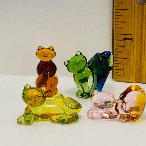 GLASS CATS Kitten Kitty Cat Mini Figurine Art Sculptures French Feve Feves Figurines Dollhouse Miniatures tiny feline gift HH170