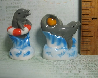 French Feves - PLAYFUL DOLPHINS Porcelain Figurines Doll House Miniature Figurine Figure Feve Dolphin Porpoise A37