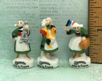 BECASSINE Breton Housemaid Maid Comic I Love France Eiffel Tower Flag Rooster - French Feve Feves Figurines Miniatures Q224