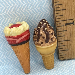 2 Fancy Ice Cream Cones Waffle Cone Sundaes Floats Parfaits Cafe Parlor Food French Feve Feves Porcelain Dollhouse Miniatures V112 image 4