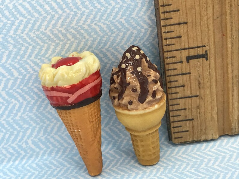 2 Fancy Ice Cream Cones Waffle Cone Sundaes Floats Parfaits Cafe Parlor Food French Feve Feves Porcelain Dollhouse Miniatures V112 image 4