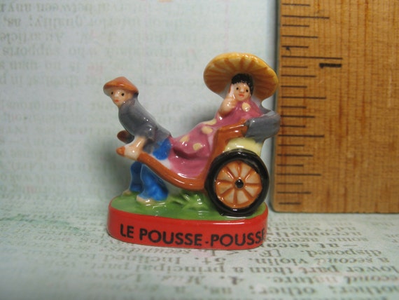 TRANSPORTATION thru the Ages RICKSHAW Buggy Gig Pull Cart  - French Feve Feves Porcelain Figurines Dollhouse Miniature Figures FF76