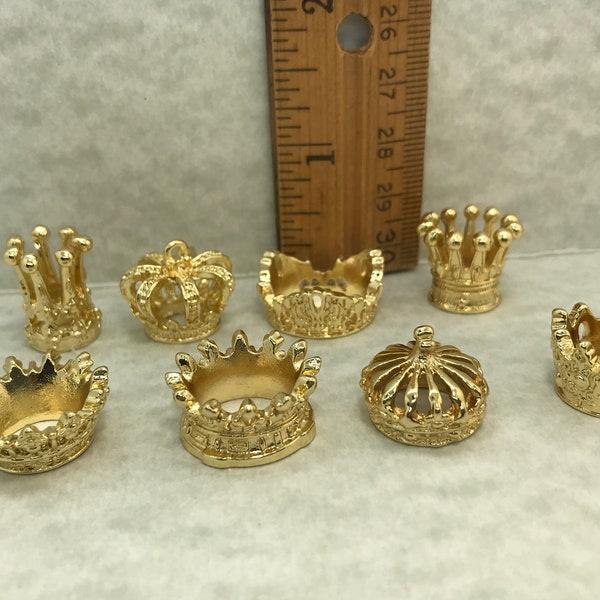 Golden Metal CROWNS Royal Headdress Gold Crown Tiara King Queen - French Feve Feves Tiny Metal Dollhouse Miniature D41