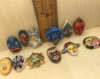 WORLD MASKS Mask Carnival African Japanese Indonesian Maori Chinese  -  French Feve Feves Porcelain Dollhouse Miniatures PP76