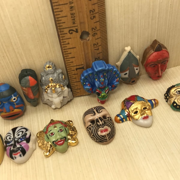 WORLD MASKS Mask Carnival African Japanese Indonesian Maori Chinese  -  French Feve Feves Porcelain Dollhouse Miniatures PP76