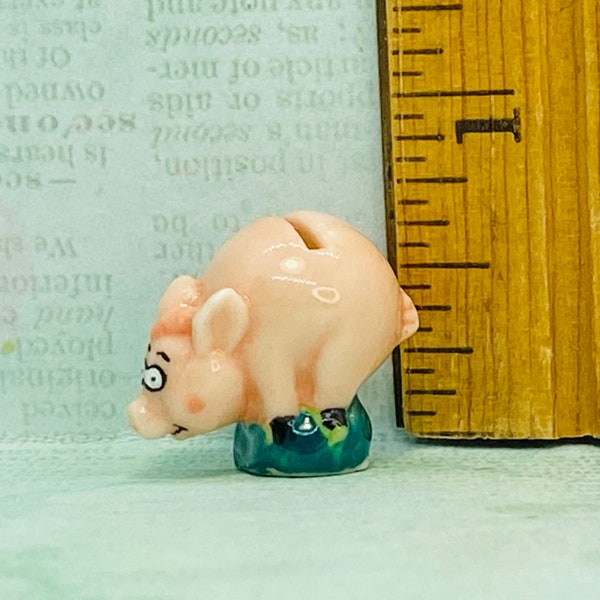 PIGGY BANK Hand Painted Porcelain French Feve Feves Dollhouse Pig Figurines Miniatures Good Luck Charms B117
