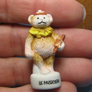 Tiny TEDDY BEAR The Musician Trumpet Player  - Hand painted - French Feve Feves Porcelain Figurines  Dollhouse Miniature FF20