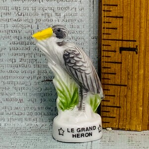 Tiny GREAT HERON Stork Crane Bird Birds Miniature - French Feve Feves Porcelain Figurine Dollhouse Miniatures UU152