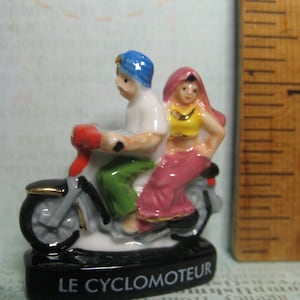 TRANSPORTATION thru the Ages SCOOTER Motorbike MOTORCYCLE  - French Feve Feves Porcelain Figurines Doll House Miniature  Ff76