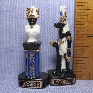 EGYPTIAN Mythology Egypt Gods OSIRIS & SOBEK Painted Porcelain with Gold -  Feve Feves Porcelain Figurines Miniatures Dd75
