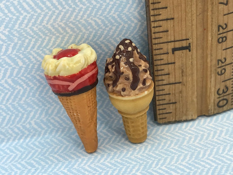 2 Fancy Ice Cream Cones Waffle Cone Sundaes Floats Parfaits Cafe Parlor Food French Feve Feves Porcelain Dollhouse Miniatures V112 image 1