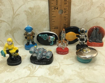 Clearance OUTER SPACE Galaxy Rocket Astronaut Raygun Saucer Ship Robot 9 pcs -  French Feve Feves Porcelain Dollhouse Miniatures N10