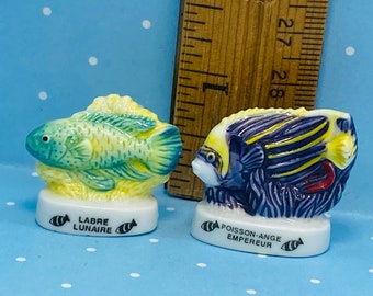 Reef Fish OCEAN Angel Fish &  Moon Wrasse Sea Marine Life French Feve Feves Porcelain Figurines Dollhouse Miniatures Charm Mini P115