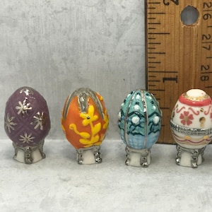 Russian IMPERIAL EGGS Famous Jewelry Style Egg Silver Blue Teal Purple French Feve Feves Porcelain Figurines Dollhouse Miniatures L170