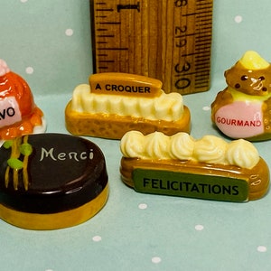 FANCY CAKES Bravo Merci  Congratulations Bakery Cake Pastry Dessert French Feve Feves Figurine Dollhouse Miniature OO96