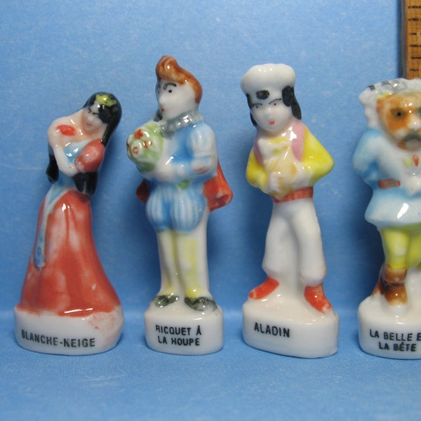 Héros de conte de fées - Blanche-Neige, Aladdin, La Belle et la Bête, Prince - Figurines en porcelaine Fèves Fèves françaises Miniatures P300