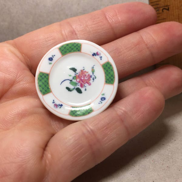 Mini Pink Rose Plate Platter Dish Dishes Pottery China Traditional Floral - French Feve Feves Dollhouse Miniatures R106