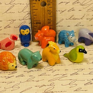 FOREST Animals Colorful CRITTERS Woodland Woods Raccoon Squirrel Owl Hedgehog Boar Deer Tiny French Porcelain Feves Dollhouse Miniature K92