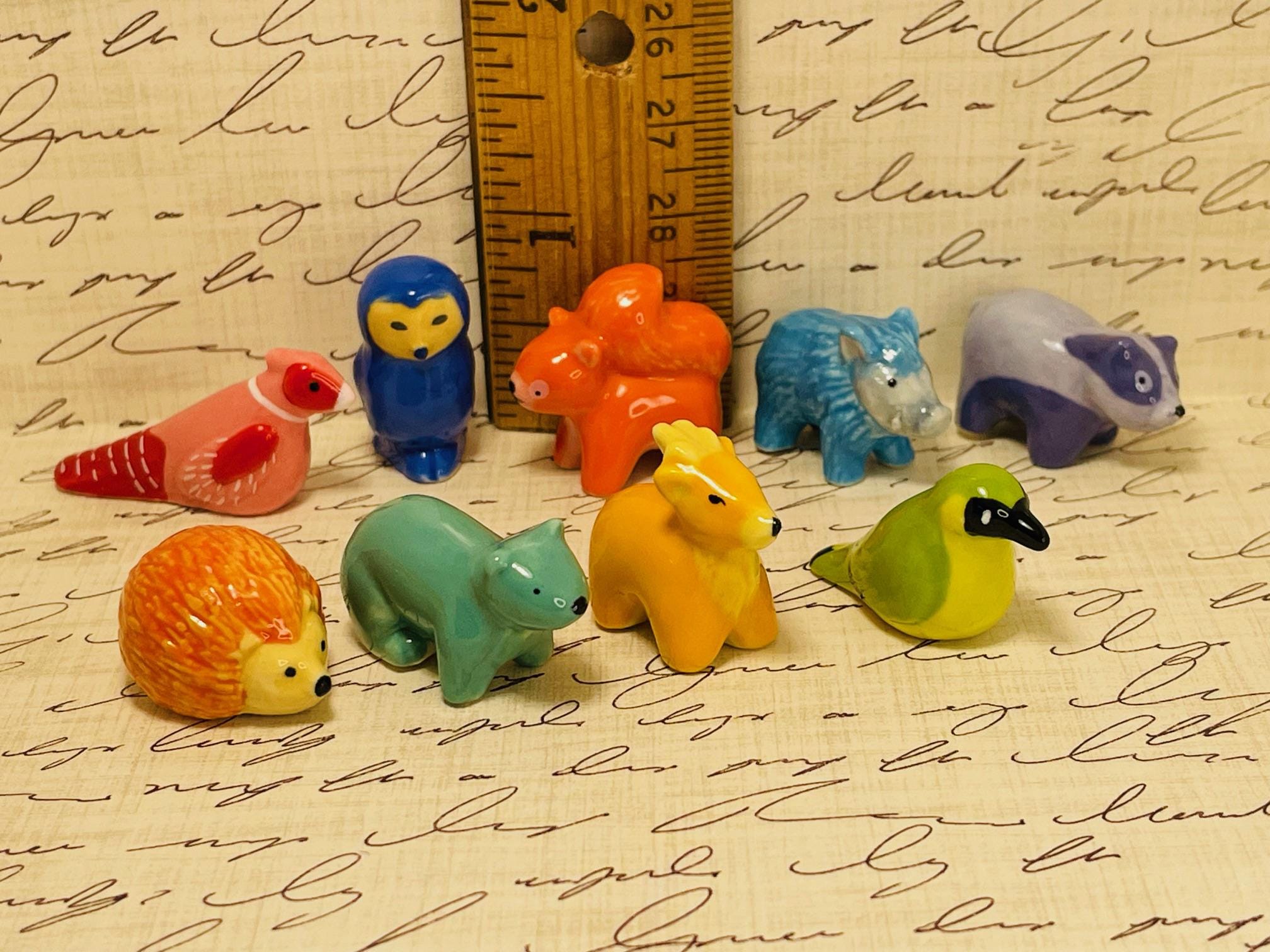 FOREST Animals Colorful CRITTERS Woodland Woods Raccoon Squirrel Owl Hedgehog Boar Deer Tiny French Porcelain Feves Dollhouse Miniature K92