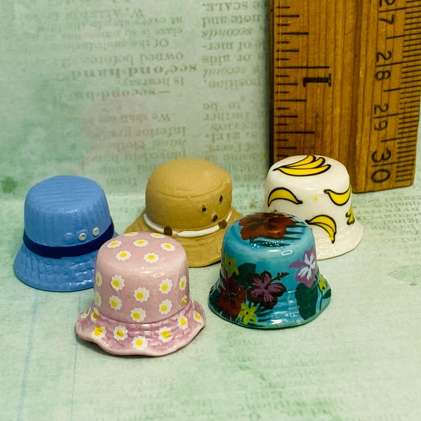 Tiny BUCKET HATS Fashion Cap Hat Mini Clothing Mens Womens- French Feve Feves Porcelain Dollhouse Miniatures QQ7