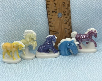 5 COLORFUL UNICORNS Tiny Unicorn Horse Horses Pony Ponies Legends Mythology Beast  -  French Feve Feves Mini Dollhouse Miniature F60