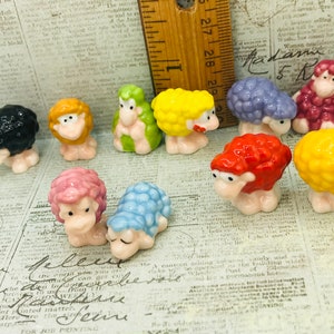Tiny Wooly SHEEP Ram Lamb Farm animals barnyard Cartoon colorful - French Feve Feves Figurine Dollhouse Miniatures  A10