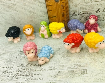 CLEARANCE Tiny Wooly SHEEP Ram Lamb Farm animals barnyard Cartoon colorful French  Feves Figurine Dollhouse Miniatures  A10