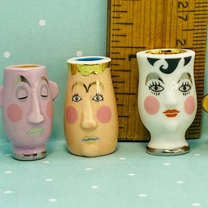 ODDBALL VASES Cartoon Faces Art Pottery Planters Pots & Modern Decor Vase Crock French Feve Feves Porcelain Dollhouse Miniatures O6 image 3