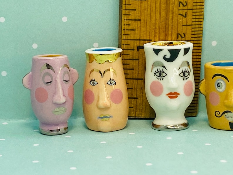 ODDBALL VASES Cartoon Faces Art Pottery Planters Pots & Modern Decor Vase Crock French Feve Feves Porcelain Dollhouse Miniatures O6 image 3